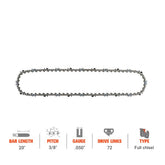 Hipa 20 Inch Full Skip Chain 3/8 Pitch .050 72 DL For Poulan Pro PR5020 50CC Husqvarna 365 562xp 372xp Stihl Chainsaw